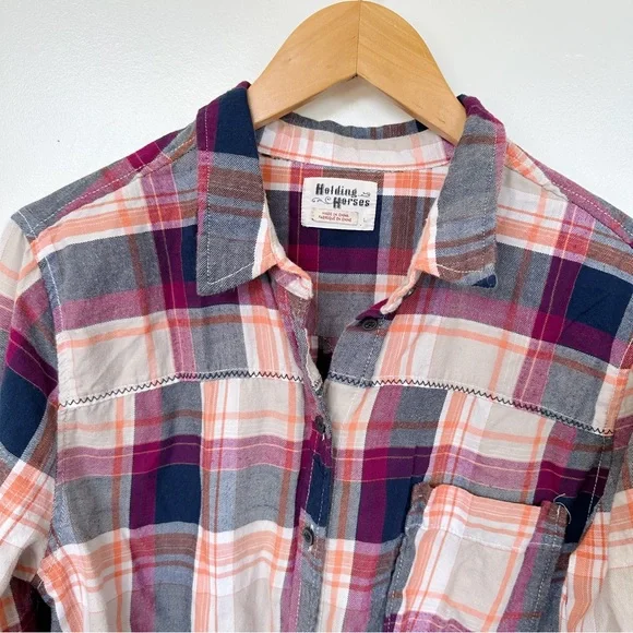 Holding Horses Anthropologie • Plaid Flannel Peplum Blouse - Picture 2 of 8